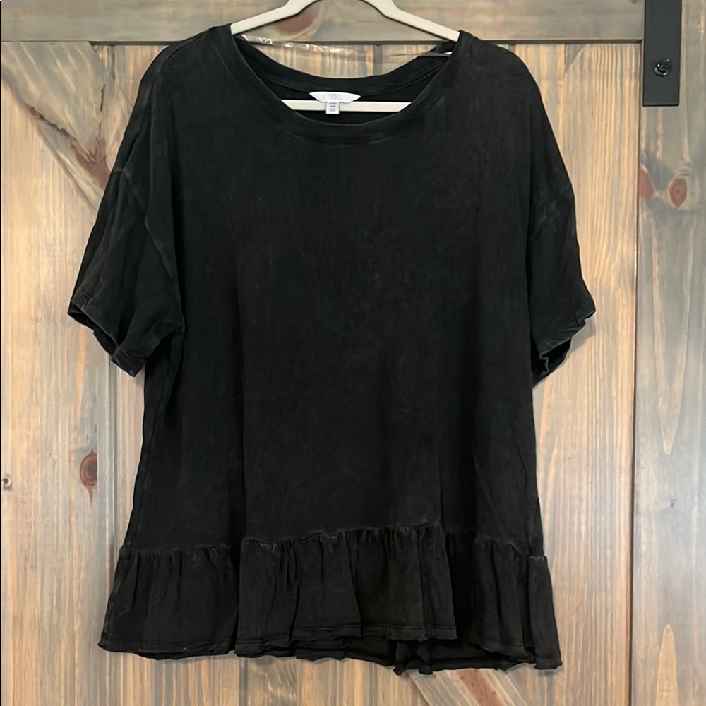 Time and Tru Black Boxy Ruffled Short Sleeve Tee Size XXXL